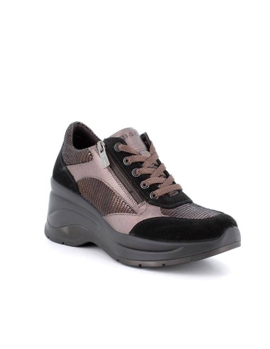 SNEAKERS ZIP TACCO NERO BRONZO