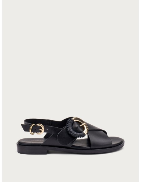 SANDALO IN PELLE NERO CON FIBBIA