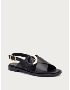 SANDALO IN PELLE NERO CON FIBBIA 2