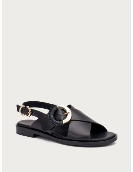 SANDALO IN PELLE NERO CON FIBBIA