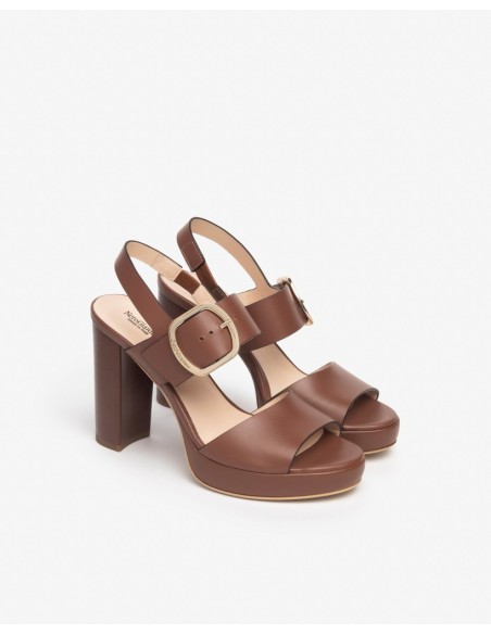 SANDALO TACCO PELLE FIBBIA